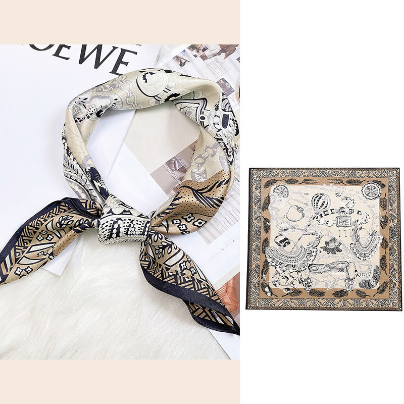 Nimara Ritual Pastoral Scene Hot Air Balloon Spring Blossom 100% Mulberry Silk Neck Hair Scarf