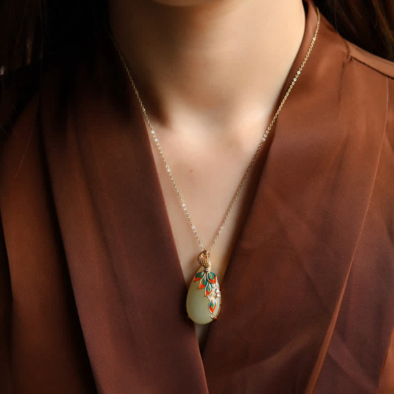 Nimara Ritual White Jade Peacock Protection Necklace Chain Pendant