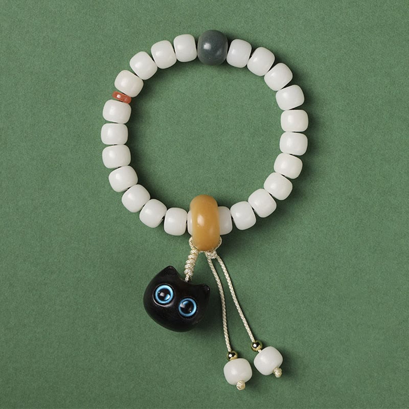 Nimara Ritual Natural Bodhi Seed African Blackwood Lovely Cat Charm Peace Harmony Bracelet