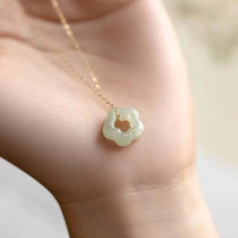Nimara Ritual Dainty Hetian Jade Cyan Jade Luck Floral Charm Necklace Pendant