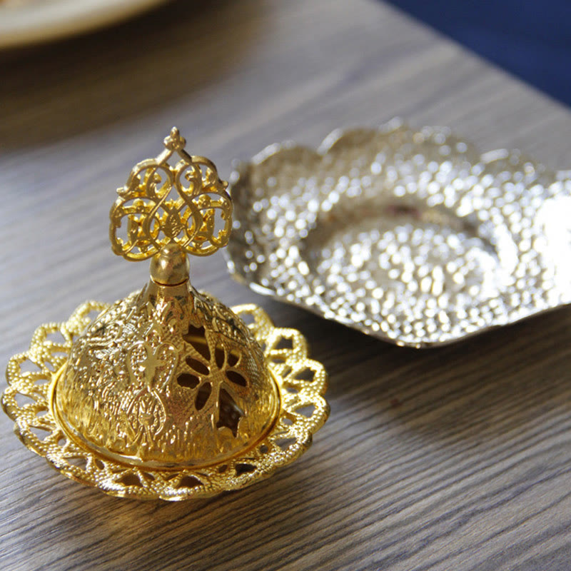 Nimara Ritual Gold Leaf Coaster Spiritual Mini Alloy Metal Incense Burner