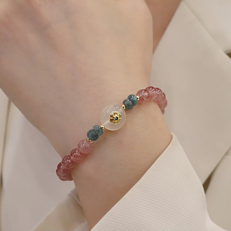 Nimara Ritual Natural Strawberry Quartz Chalcedony Jade Healing Bracelet