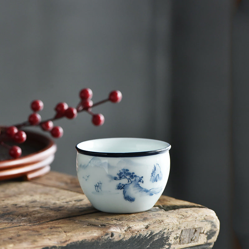 Nimara Ritual Koi Fish Lotus Flower Leaf Mountains Tree Ceramic Teacup Kung Fu Tea Cup 130ml