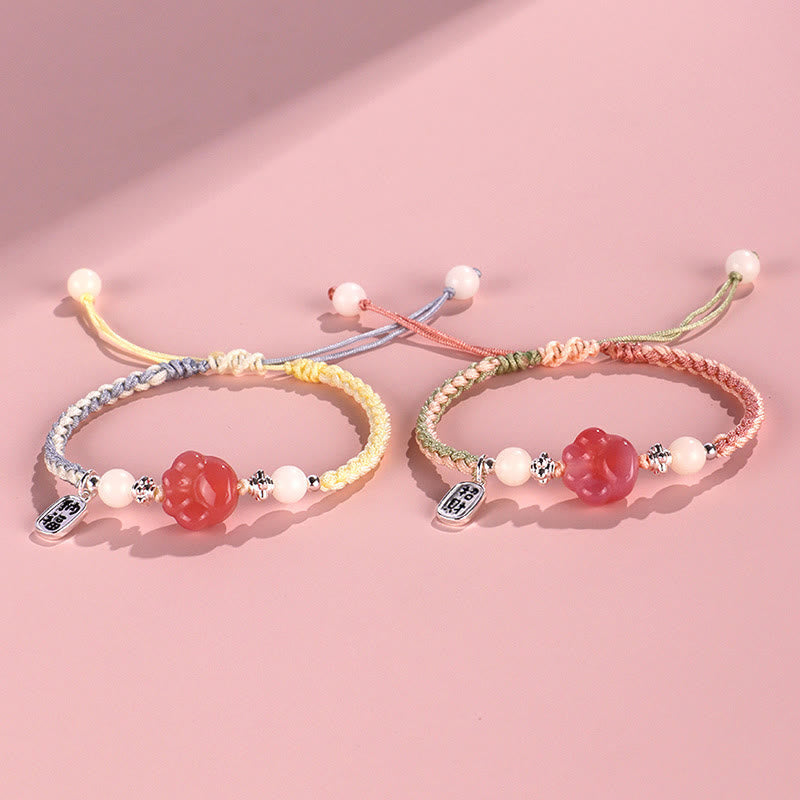 Nimara Ritual Yanyuan Agate Cat Claw Paw White Bodhi Seed Fu Character Positive Braided Rope Bracelet