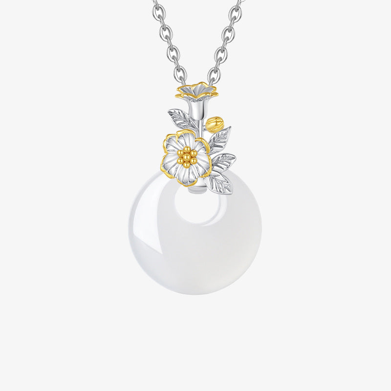 Nimara Ritual 925 Sterling Silver Round Chalcedony Twelve Months Flower Harmony Necklace Pendant