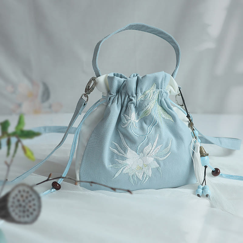 Nimara Ritual Handmade Embroidered Flowers Canvas Tote Shoulder Bag Handbag