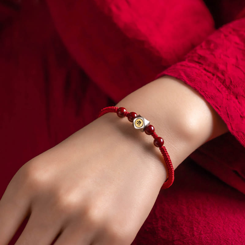 Nimara Ritual 925 Sterling Silver Chinese Zodiac Natal Buddha Cinnabar Calm Bracelet