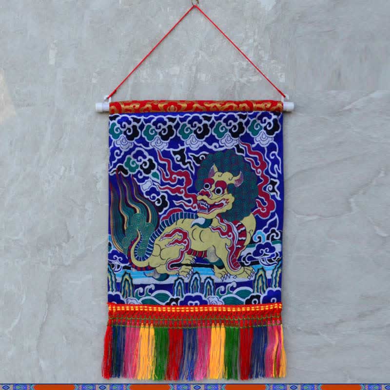 Nimara Ritual Feng Shui Kirin Spiritual Colorful Tassel Wall Art