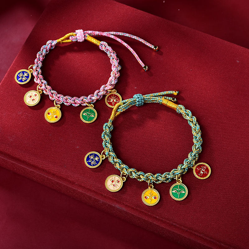 Nimara Ritual Handmade Tibetan Multicolored Rope Five God Of Wealth Luck Braid Bracelet