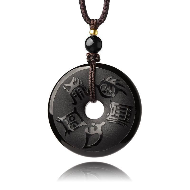 Nimara Ritual Black Obsidian Taoism Five Sacred Mountains Carved Strength Peace Buckle Necklace Pendant Key Chain Phone Hanging Decoration