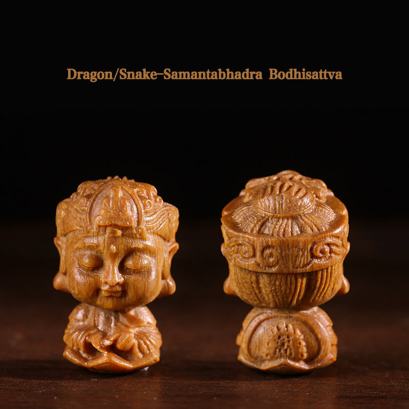 Nimara Ritual Chinese Zodiac Natal Buddha Green Sandalwood Lotus Engraved Positive Home Decoration