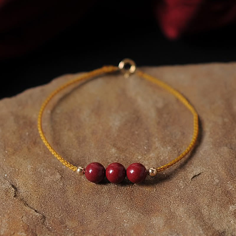 Nimara Ritual 14K Gold Plated Natural Cinnabar Blessing String Braided Bracelet