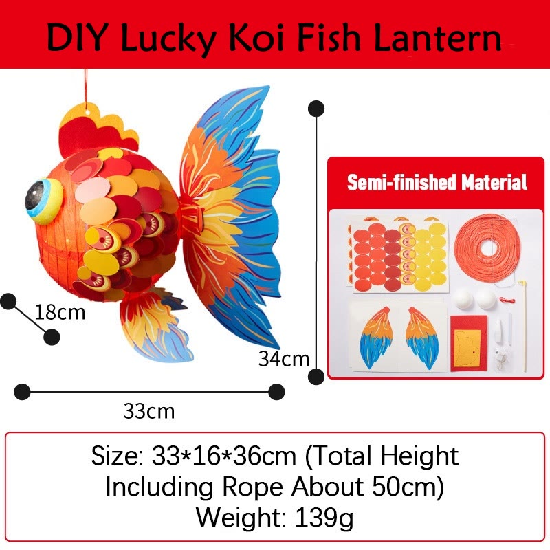 Nimara Ritual DIY Good Luck Koi Fish Paper Lantern Lamp Mid-Autumn Festival Child Kids Lantern Decoration