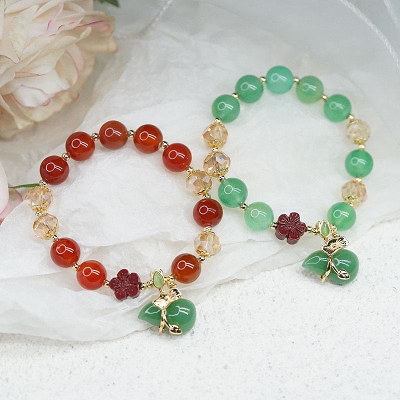 Nimara Ritual Natural Red Agate Green Agate Gourd Cinnabar Flower Beads Confidence Bracelet