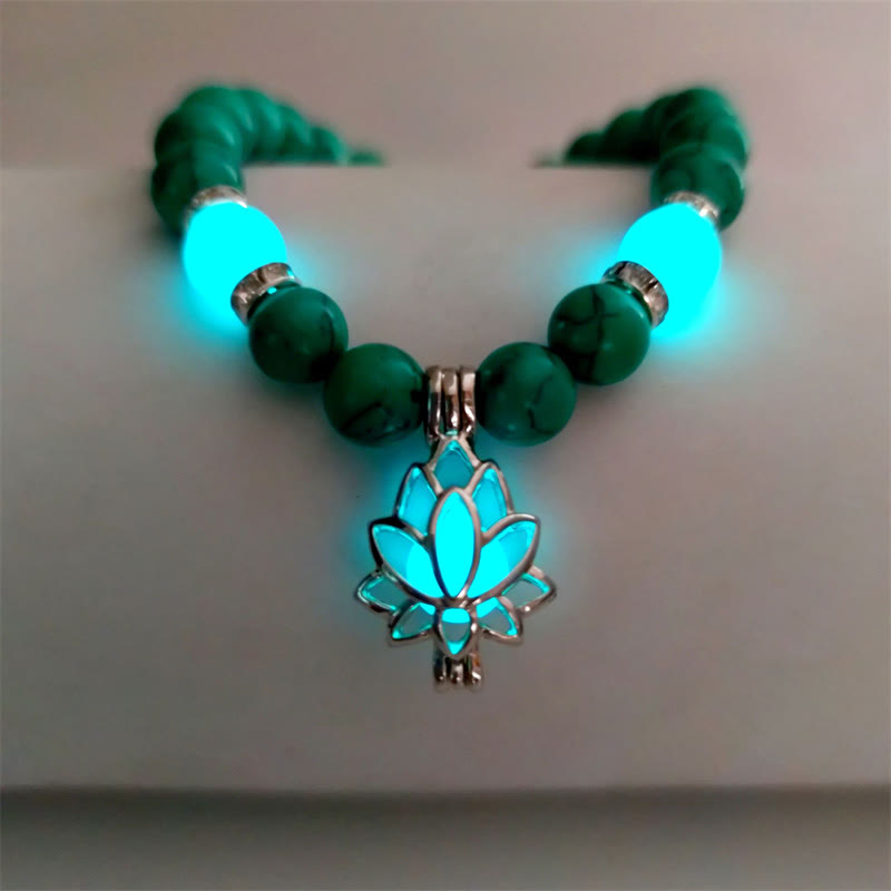 Positive Thinking Tibetan Turquoise Glowstone Luminous Bead Lotus Protection Bracelet