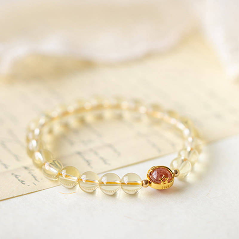 Nimara Ritual Golden Rutilated Quartz Strawberry Quartz Star Protection Bracelet