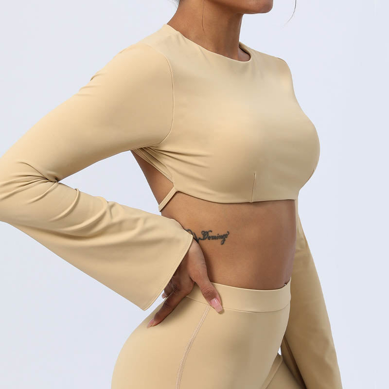 Nimara Ritual Long Sleeve Backless Strap Top Bra Flare Pants Fitness Yoga Outfit