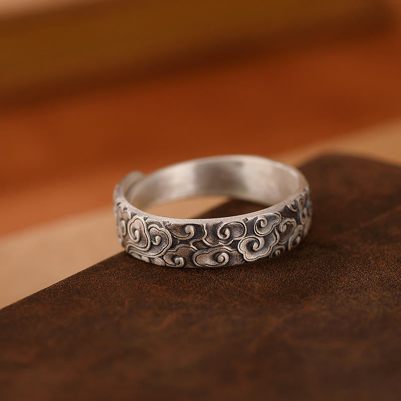 Nimara Ritual 999 Sterling Silver Lotus Flower Plum Blossom Auspicious Clouds Engraved Enlightenment Ring