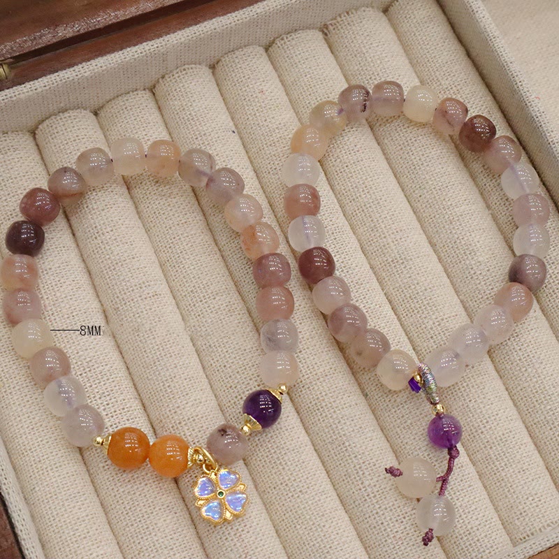 Nimara Ritual Natural Purple Golden Silk Jade Violet Flower Bead Charm Wealth Bracelet