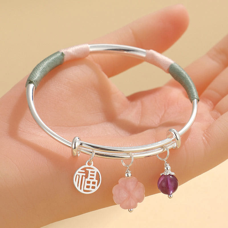 Nimara Ritual Pink Crystal Peace Buckle Lucky Flower Love Bracelet Bangle