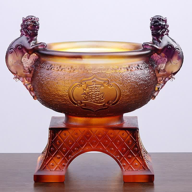 Nimara Ritual Handmade Liuli Crystal PiXiu Treasure Bowl Art Piece Home Decoration
