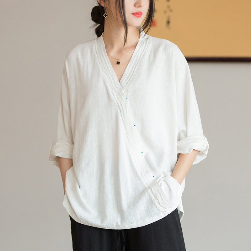 Nimara Ritual V-Neck Blouse Women Shirt Long Sleeve Top Chinese Hanfu Style Clothing