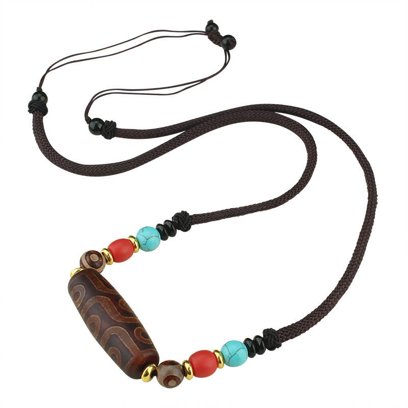 Nimara Ritual Tibetan Nine-Eye Dzi Bead Three-eyed Dzi Bead Protection String Necklaces Pendant