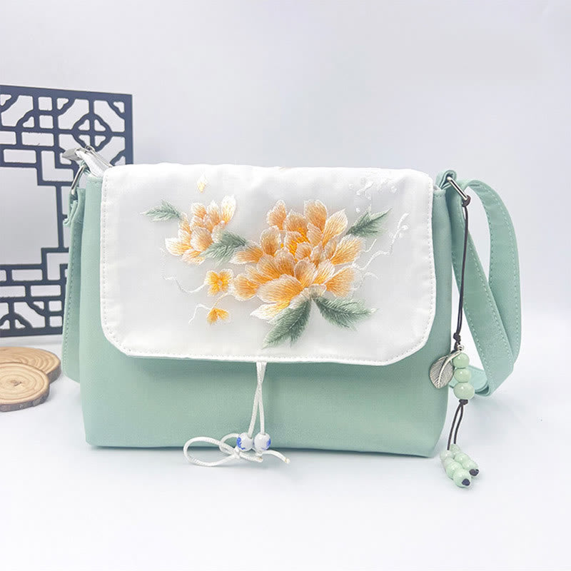 Nimara Ritual Embroidered Camellia Epiphyllum Gardenia Sakura Flowers Crossbody Bag Shoulder Bag Cellphone Bag