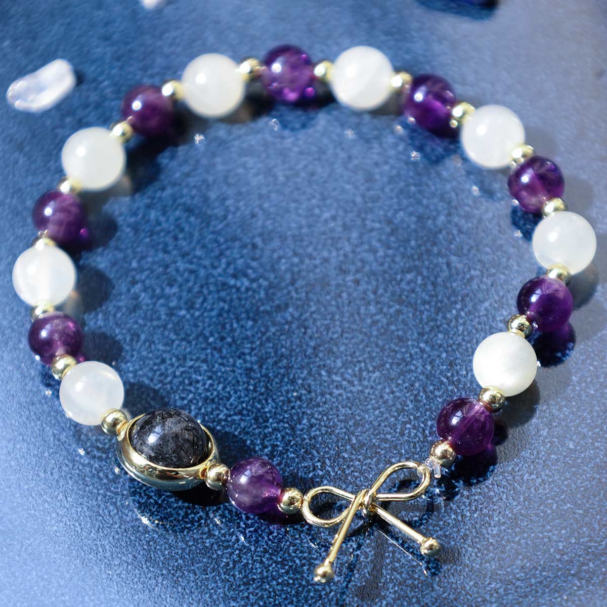 Nimara Ritual Amethyst Cat Eye Black Rutilated Quartz Spiritual Bead Bracelet