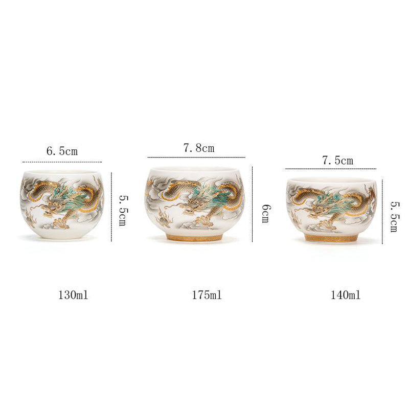 Nimara Ritual Dragon Phoenix Auspicious Clouds Ceramic Teacup Kung Fu Tea Cup With Gift Box