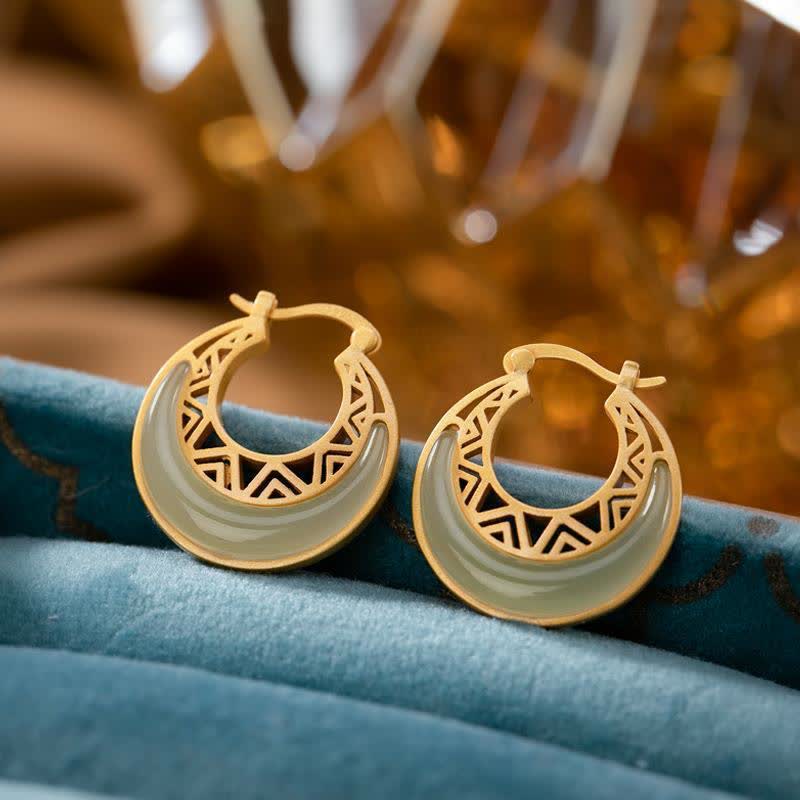 Nimara Ritual Crescent Moon Jade Prosperity Drop Earrings