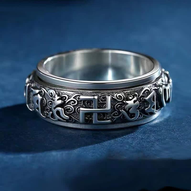 Nimara Ritual Six True Words Swastika Copper Healing Rotatable Ring