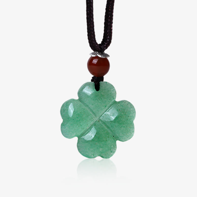 Nimara Ritual 925 Sterling Silver Green Aventurine Four Leaf Clover Luck Leather Rope Necklace Pendant
