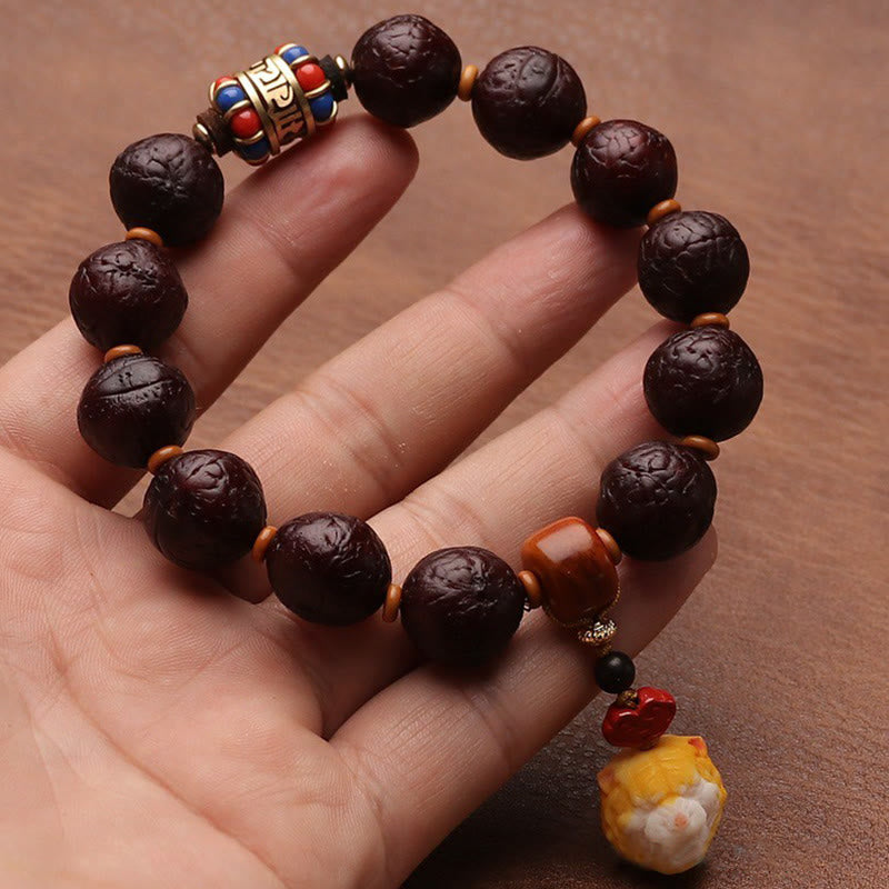 Nimara Ritual Tibetan Bodhi Seed Agate Bead Luck Wealth Tassel Charm Wrist Mala
