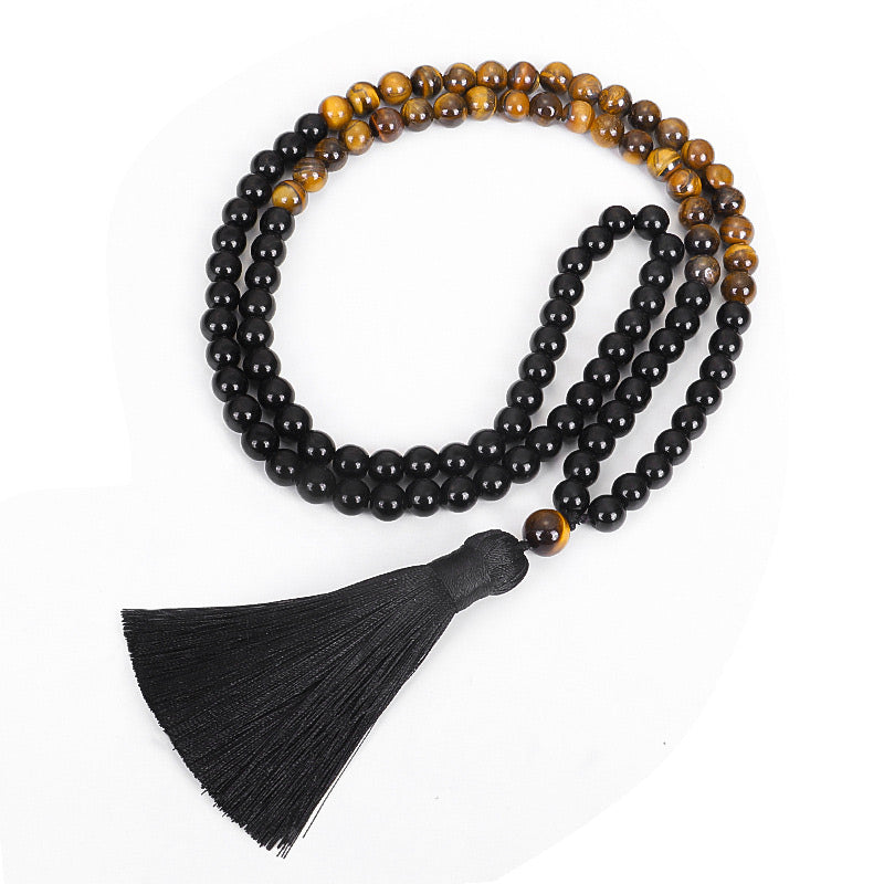 Nimara Ritual Tibetan Black Onyx Tiger Eye Protection Necklace Mala Set