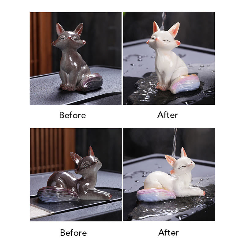 Nimara Ritual Color Changing Small Cute Fox Tea Pet Resin Home Figurine Decoration