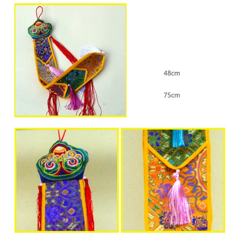 Nimara Ritual Lotus Flower Eight Auspicious Symbols Meditation Enlightenment Colorful Tassels Wall Art