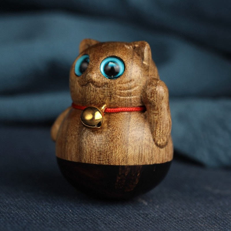 Nimara Ritual Mini Lucky Cat Kitten Phoebe Zhennan Wood Blessing Decoration