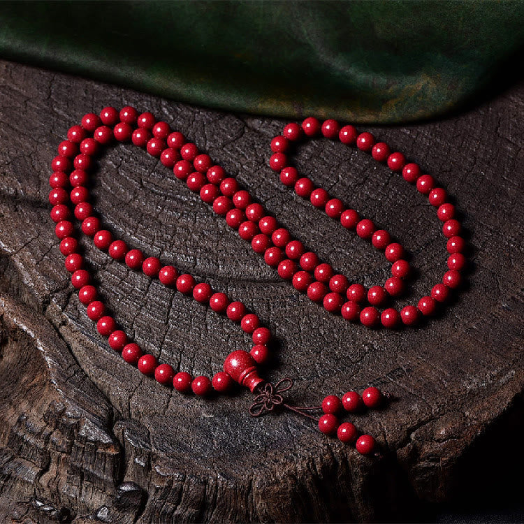 Nimara Ritual 108 Mala Beads Cinnabar Om Mani Padme Hum Pattern Engraved Blessing Bracelet