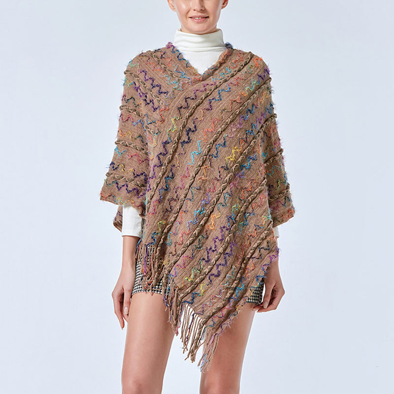 Nimara Ritual Tibetan Colorful Striped Shawl Tassels Pullover Winter Cozy Travel Scarf Wrap
