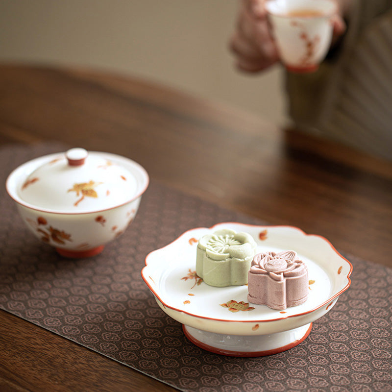 Nimara Ritual White Porcelain Flowers Ceramic Gaiwan Sancai Teacup Kung Fu Tea Cup And Saucer With Lid