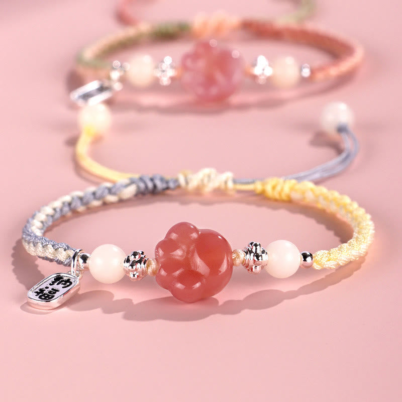 Nimara Ritual Yanyuan Agate Cat Claw Paw White Bodhi Seed Fu Character Positive Braided Rope Bracelet