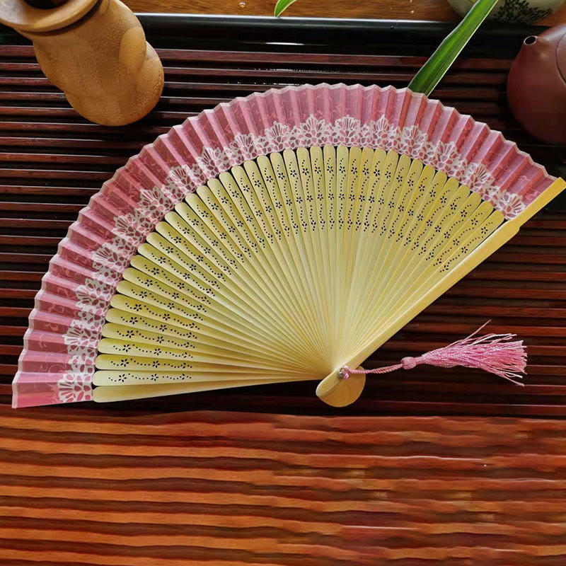 Nimara Ritual Simple Hollow Engraved Handheld Bamboo Folding Fan