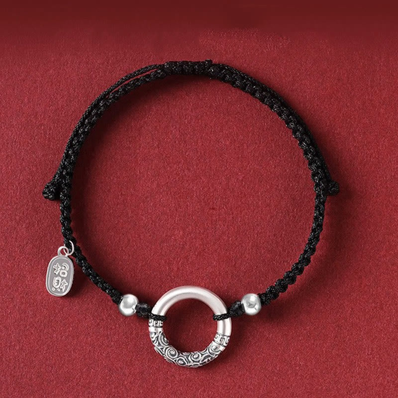 Nimara Ritual 925 Sterling Silver Black Onyx Peace Buckle Fu Character Charm Bracelet