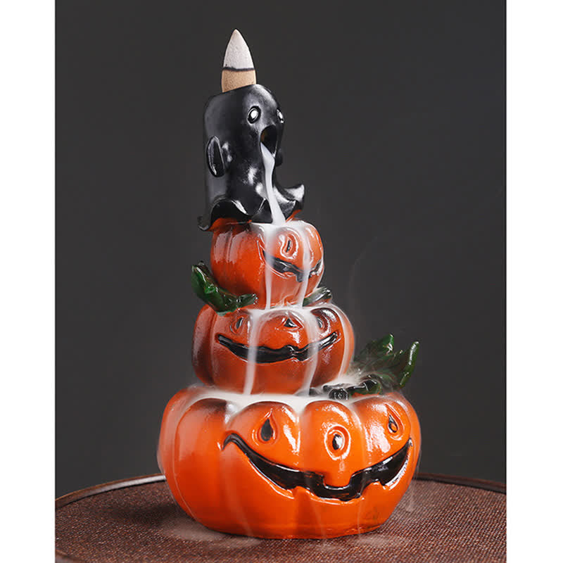 Nimara Ritual Halloween Pumpkins Ghost Resin Backflow Smoke Fountain Incense Burner Decoration