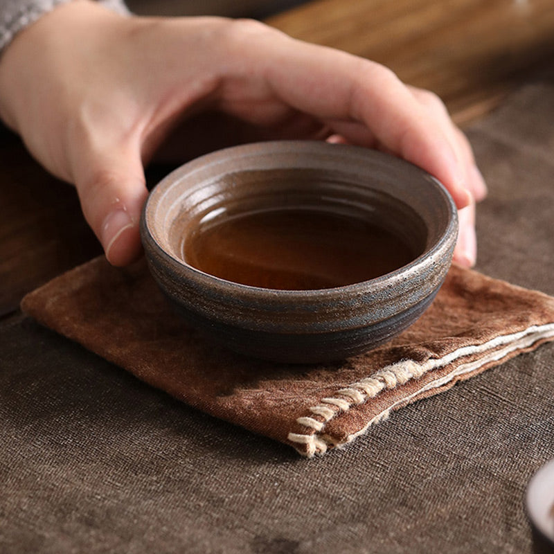 Nimara Ritual Simple Brown Striped Texture Ceramic Teacup Kung Fu Tea Cup Bowl