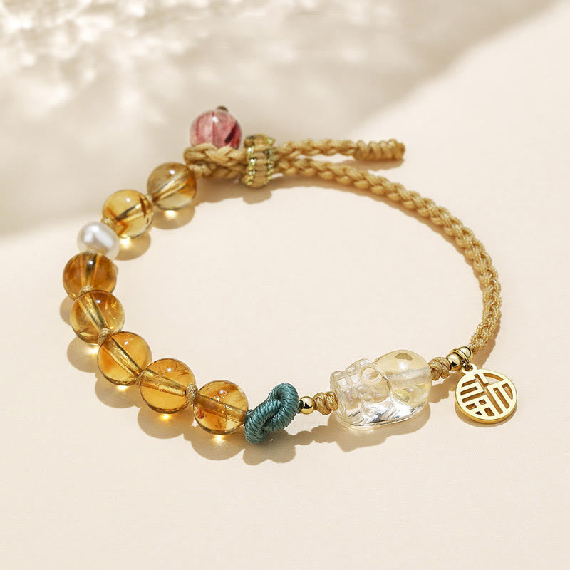 Nimara Ritual Citrine PiXiu Fu Character Prosperity String Braided Bracelet
