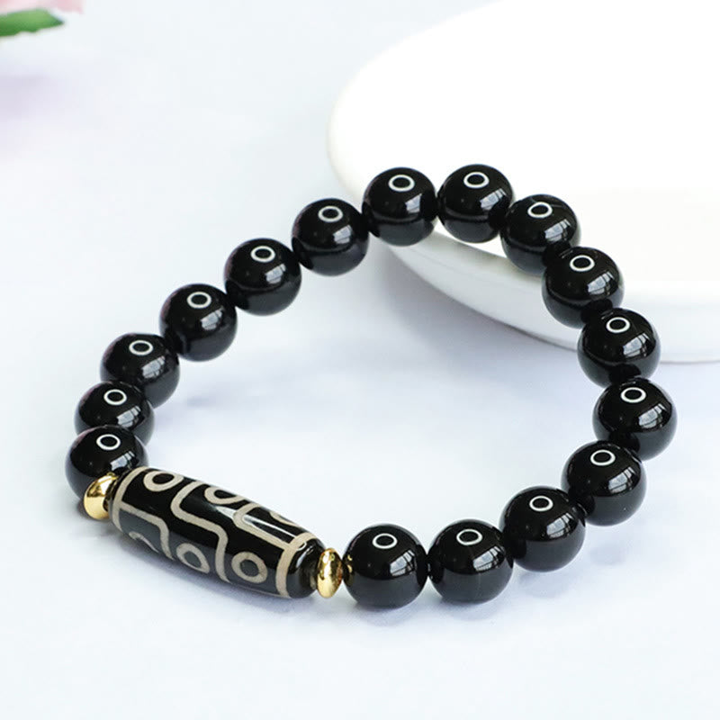 Nimara Ritual Tibetan Nine-Eye Dzi Bead Black Onyx Power Bracelet