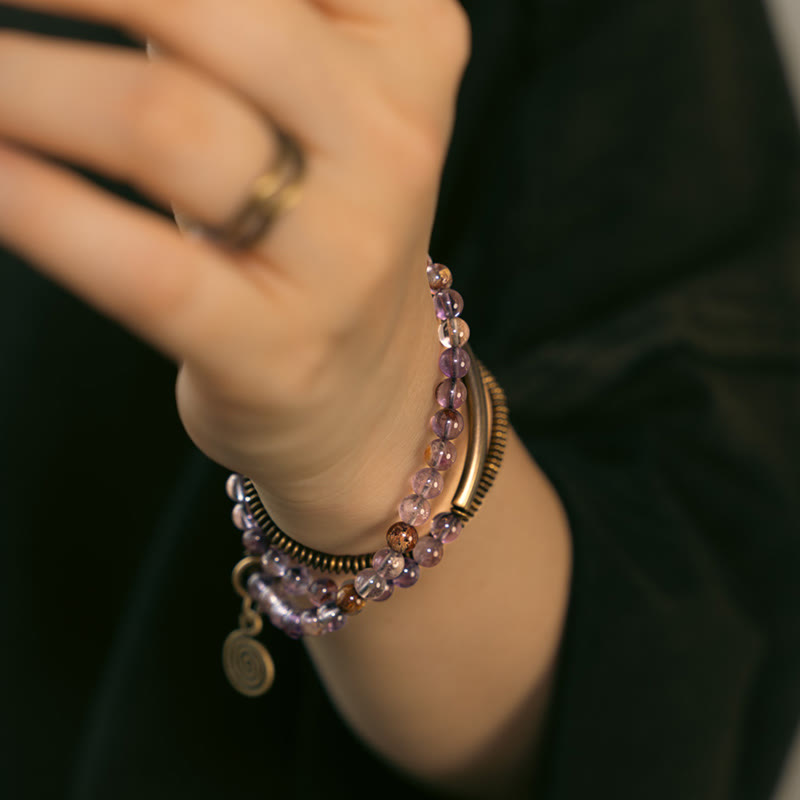 Nimara Ritual Purple Phantom Red Hematoid Quartz Green Rutilated Quartz Copper Love Forgive Bracelet