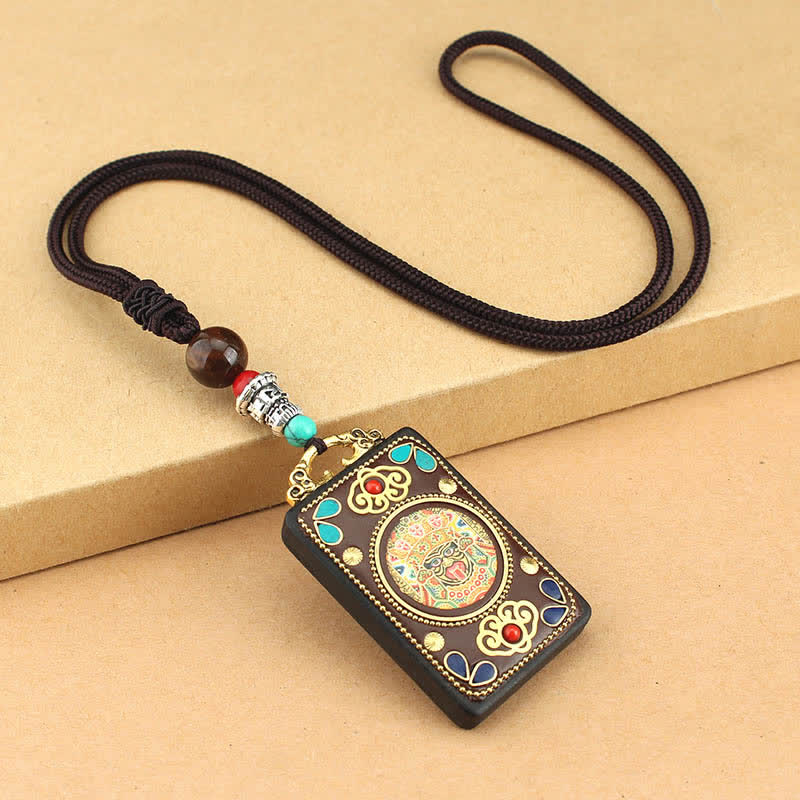 Nimara Ritual Tibet God of Wealth Thangka Ebony Peace Necklace Pendant